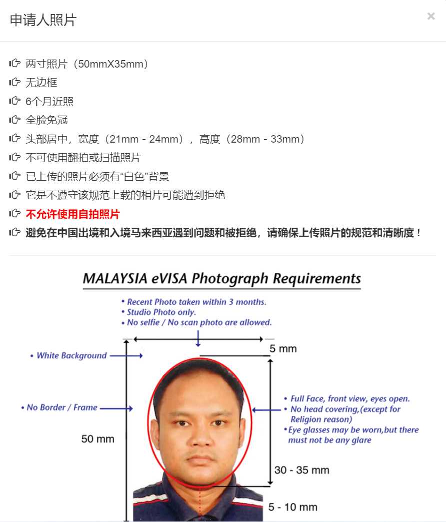 马来西亚电子签照片要求