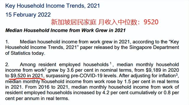 按人民币计算，2021年新加坡居民家庭“收入中位数高达54.84万”